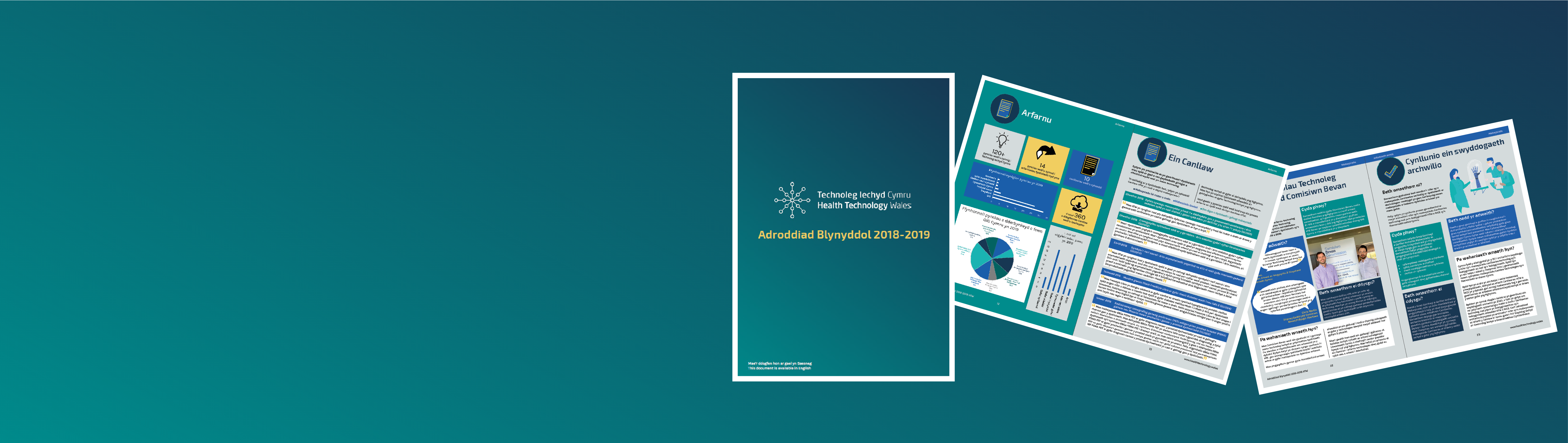 A graphic that shows pages from 2018-2019 Annual Report