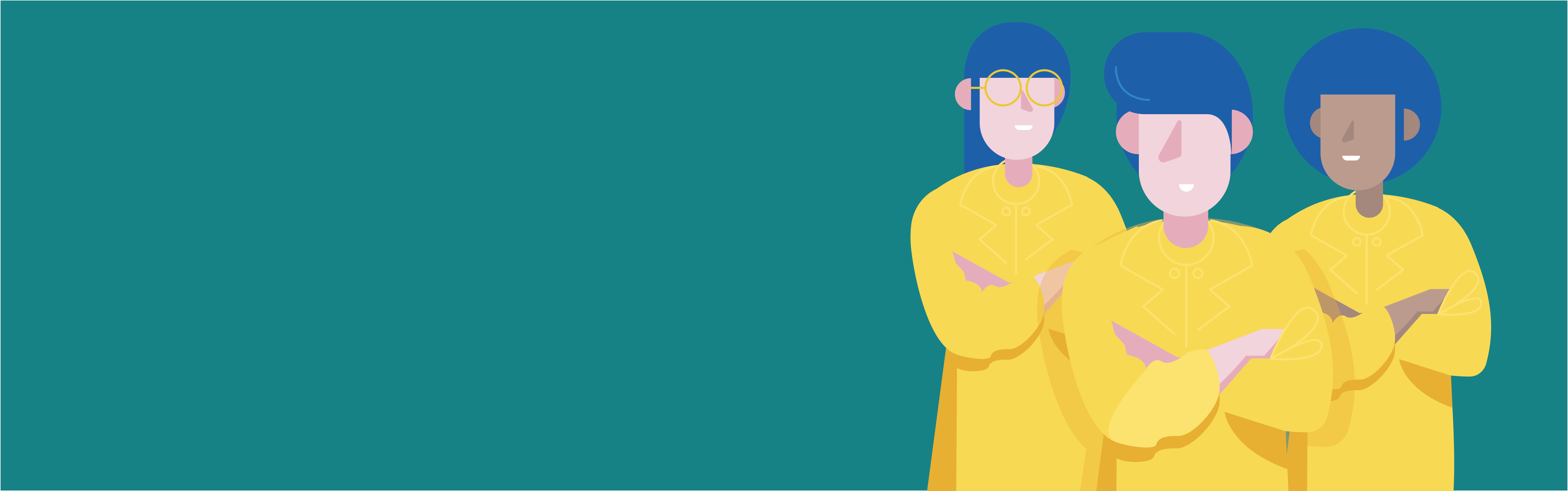 A banner with an illustration of 3 researchers